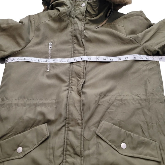 Noisy May Army Military Khaki Green Parka Coat Faux Fur Trim Hooded Long Size M - Picture 12 of 14